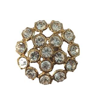 Vintage 4 Rhinestone Lge 1 1/4" Buttons Perfect Cond Clear Rhinestones Vermeil